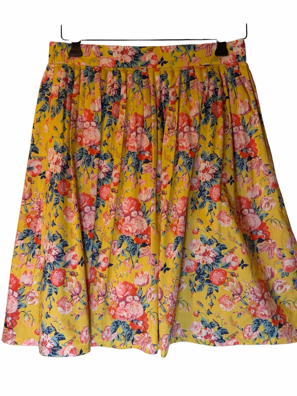J. Crew Yellow Pink Floral Fit Flare Skirt Lined Knee Length Pull On Women 6